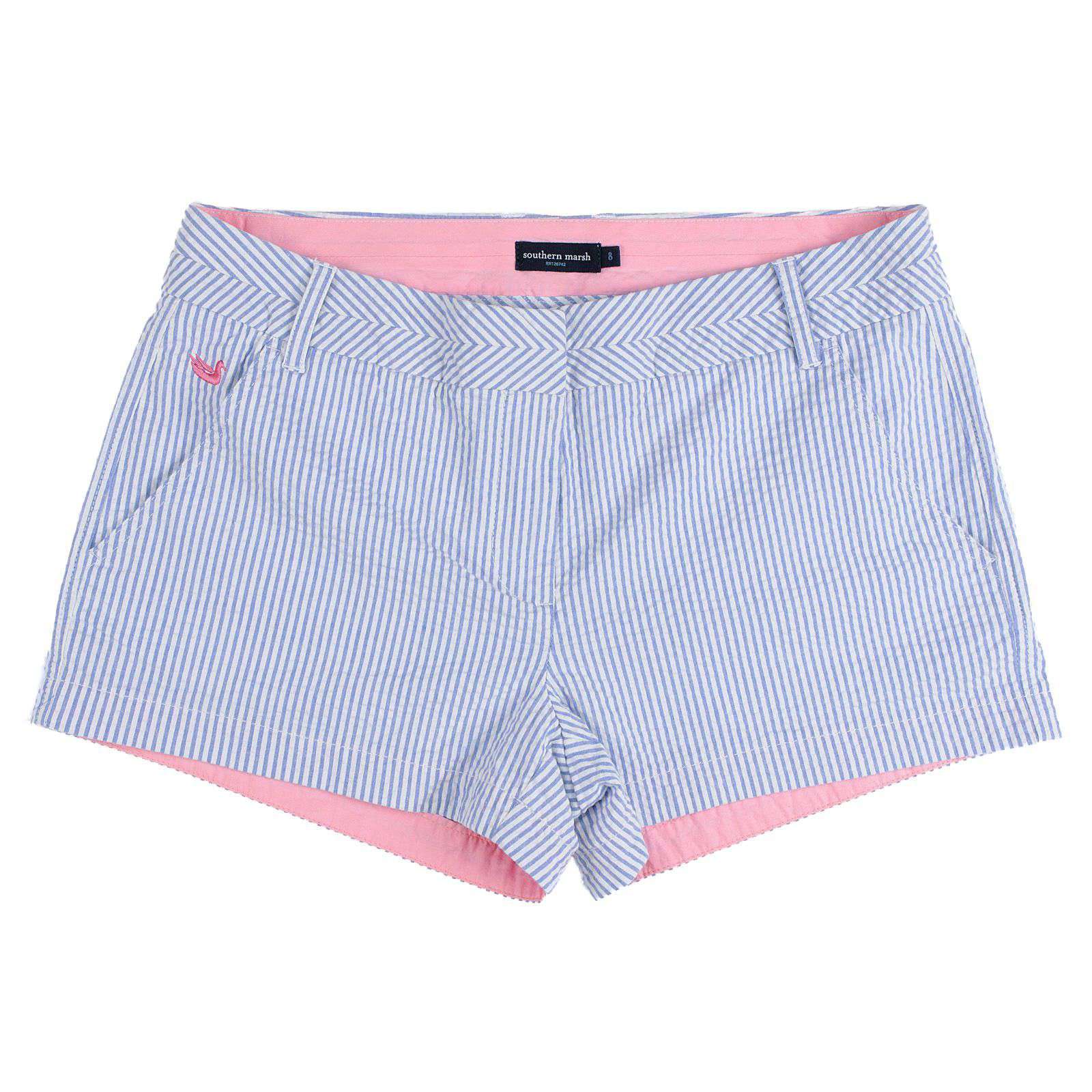 The Brighton Seersucker Chino Short in Blue Stripe by Southern Marsh - Country Club Prep