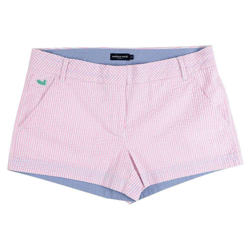 The Brighton Seersucker Chino Short in Pink Stripe by Southern Marsh - Country Club Prep