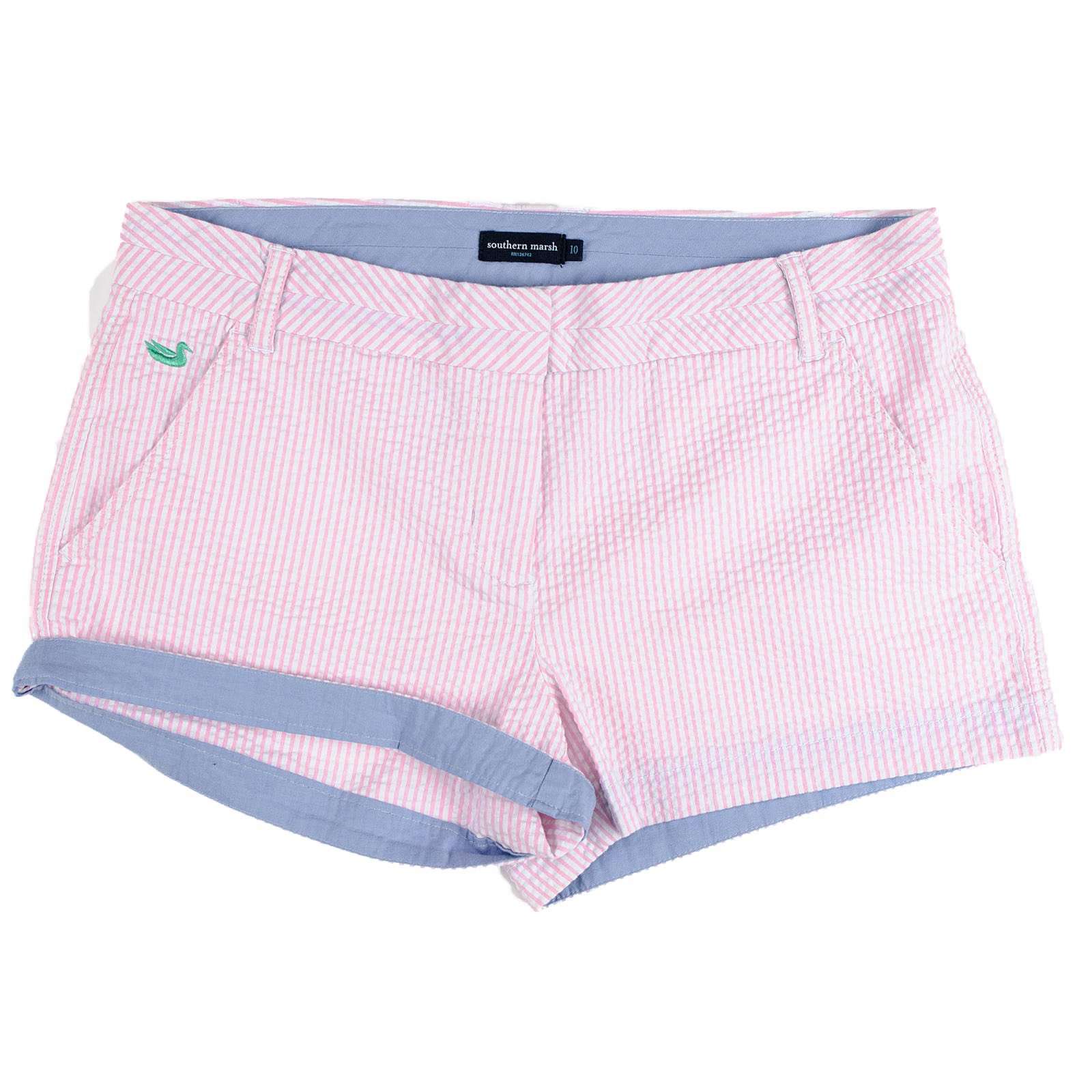 The Brighton Seersucker Chino Short in Pink Stripe by Southern Marsh - Country Club Prep