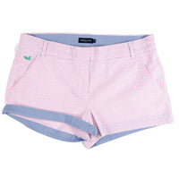 The Brighton Seersucker Chino Short in Pink Stripe by Southern Marsh - Country Club Prep