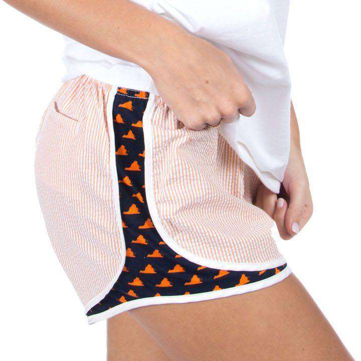 Virginia Seersucker Shorties in Orange/Navy by Lauren James - Country Club Prep