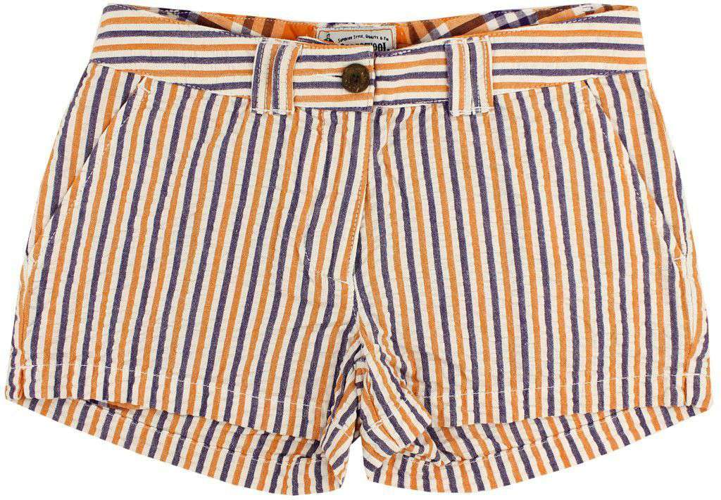 Women's Shorts in Orange and Purple Seersucker by Olde School Brand - Country Club Prep