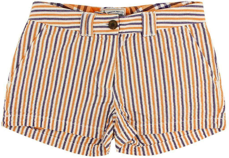 Women's Shorts in Orange and Purple Seersucker by Olde School Brand - Country Club Prep