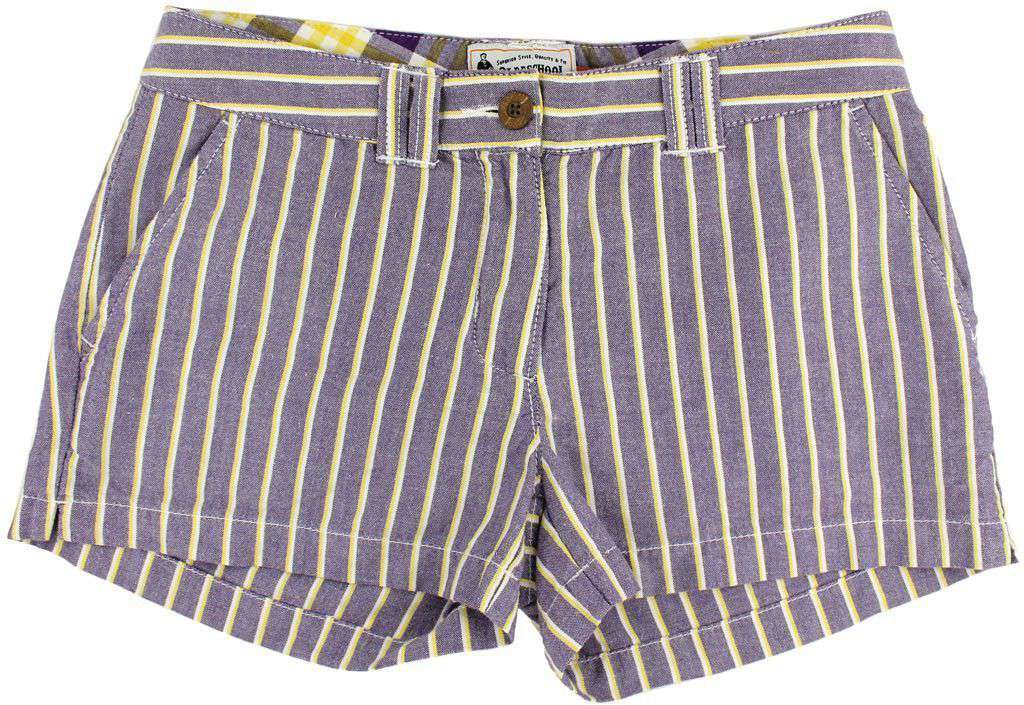 Women's Shorts in Purple and Gold Oxford Stripe by Olde School Brand - Country Club Prep