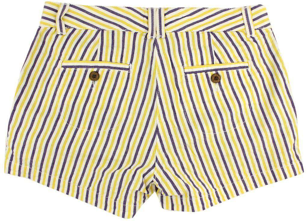 Women's Shorts in Purple and Gold Seersucker by Olde School Brand - Country Club Prep
