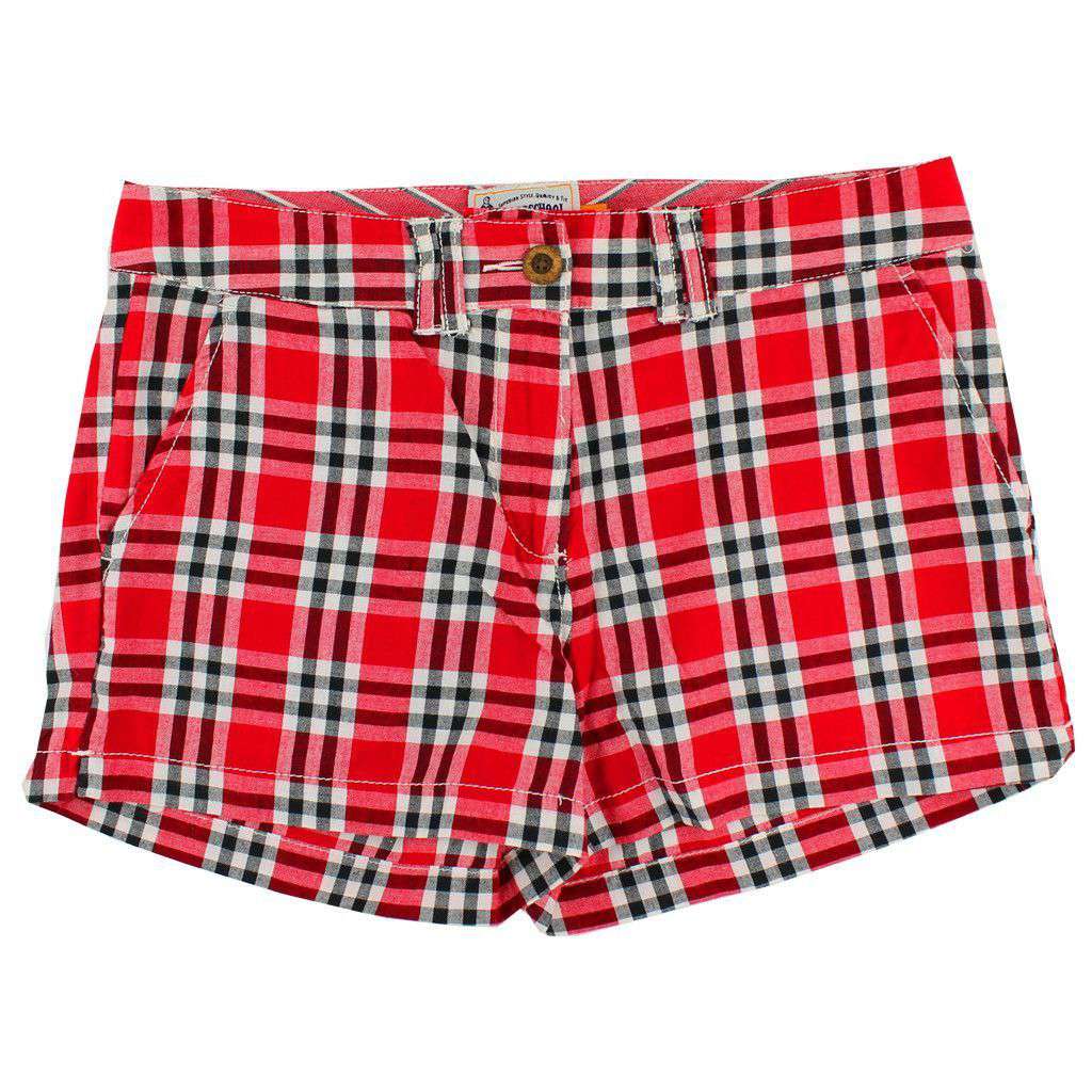 Women's Shorts in Red and Black Madras by Olde School Brand - Country Club Prep