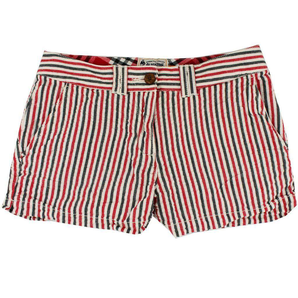 Women's Shorts in Red and Black Seersucker by Olde School Brand - Country Club Prep