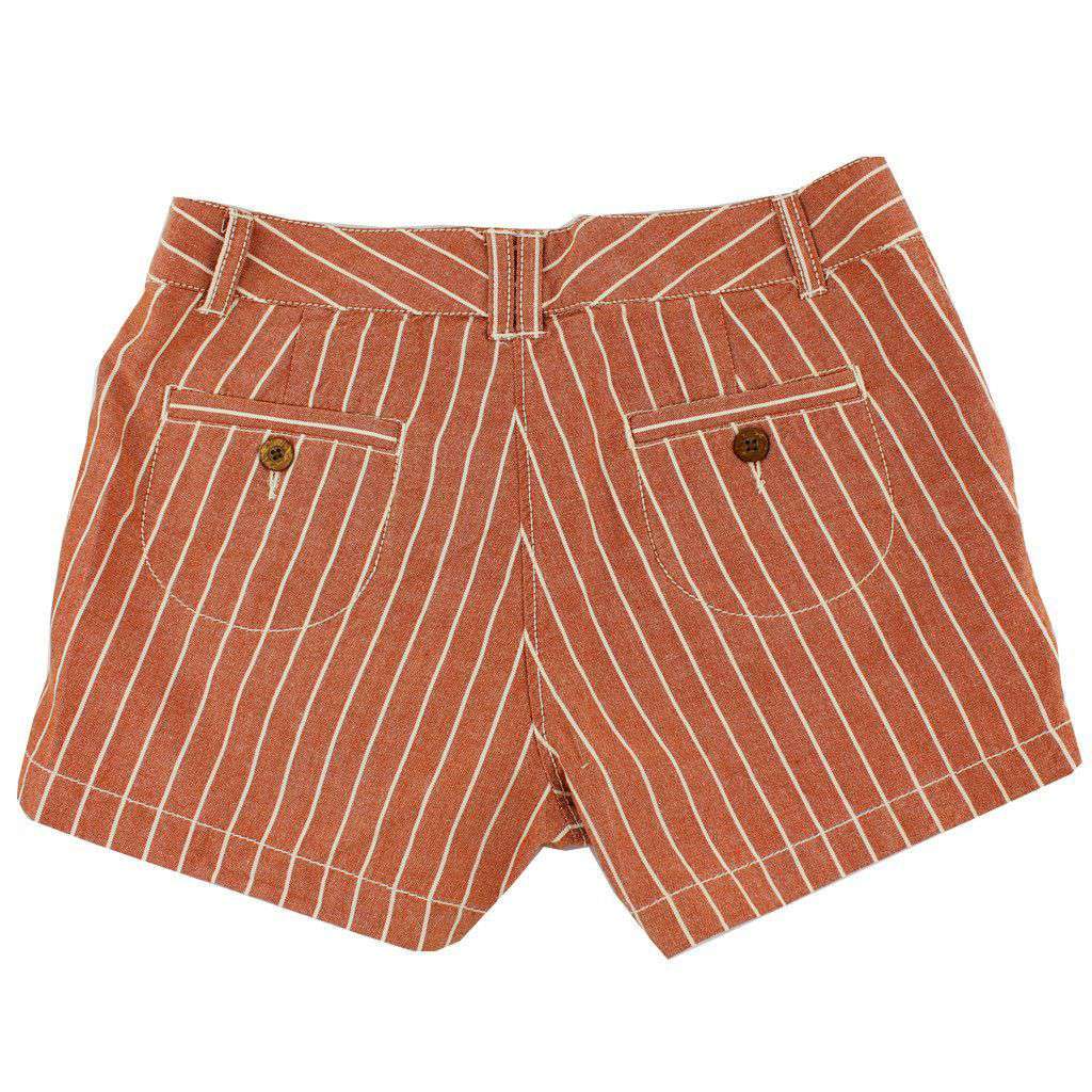 Women's Shorts in White and Burnt Orange Oxford Stripe by Olde School Brand - Country Club Prep