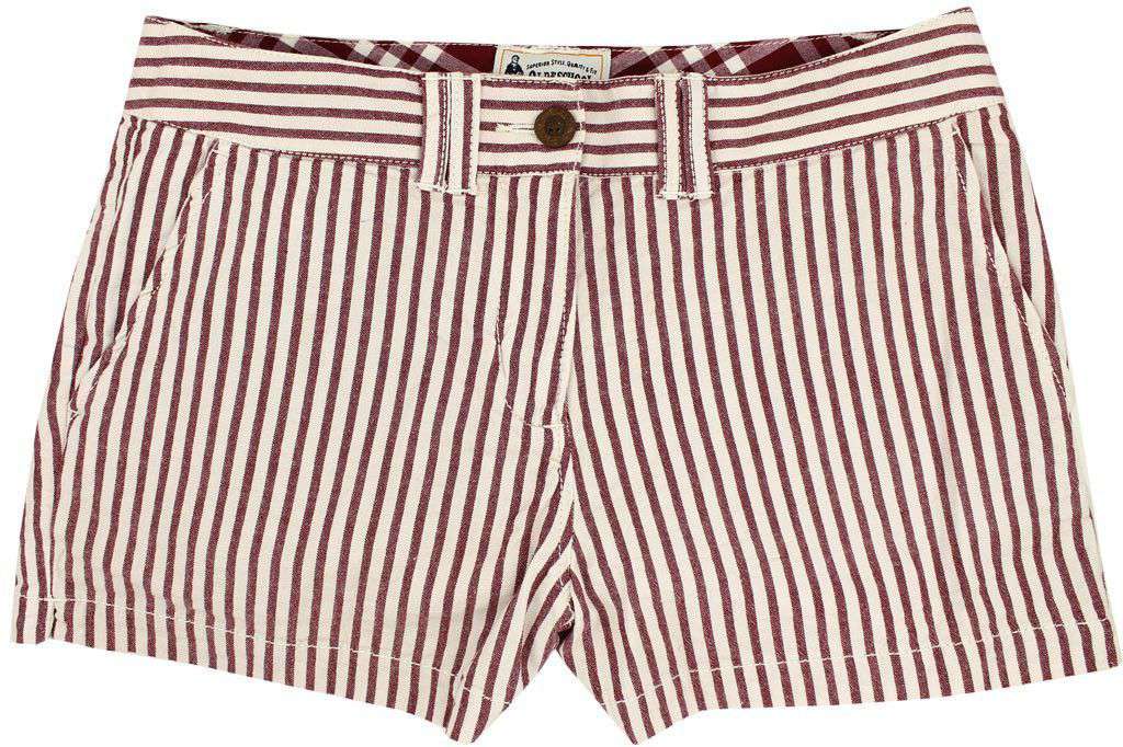 Women's Shorts in White and Maroon Seersucker by Olde School Brand - Country Club Prep