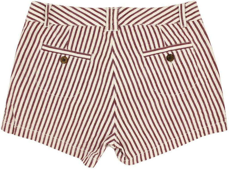 Women's Shorts in White and Maroon Seersucker by Olde School Brand - Country Club Prep