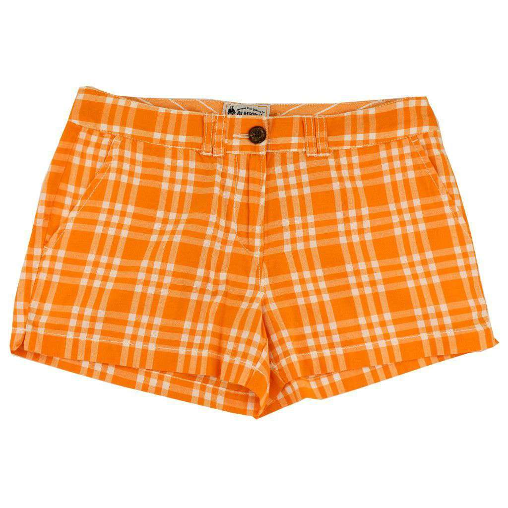 Women's Shorts in White and Orange Madras by Olde School Brand - Country Club Prep