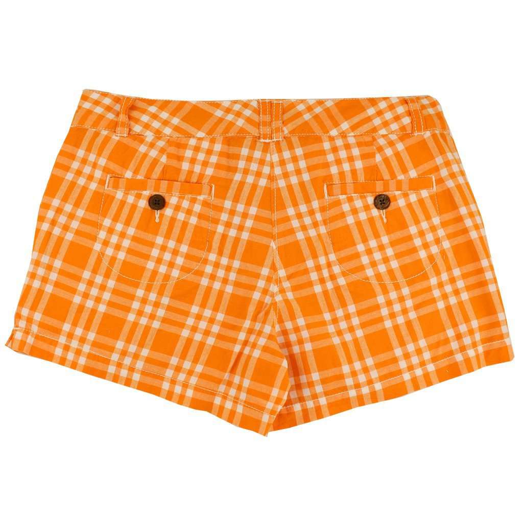 Women's Shorts in White and Orange Madras by Olde School Brand - Country Club Prep