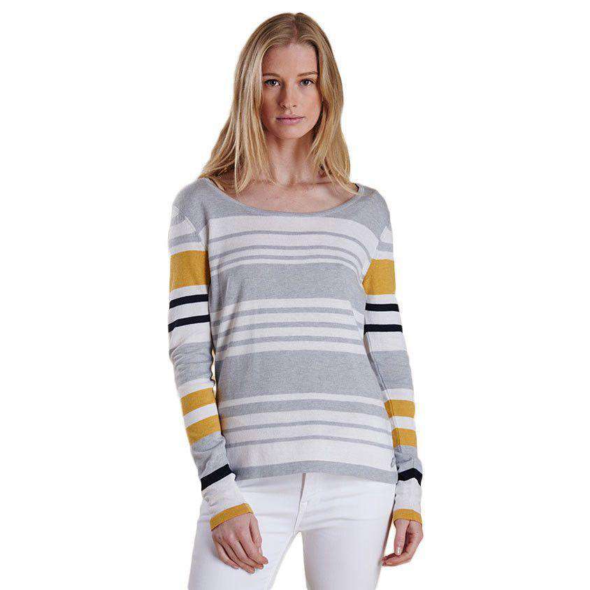 Bowline Stripe Knit Sweater in Silver Ice by Barbour - Country Club Prep