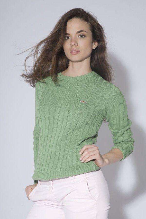 Cable Knit Sweater in Green by Salmon Cove - Country Club Prep