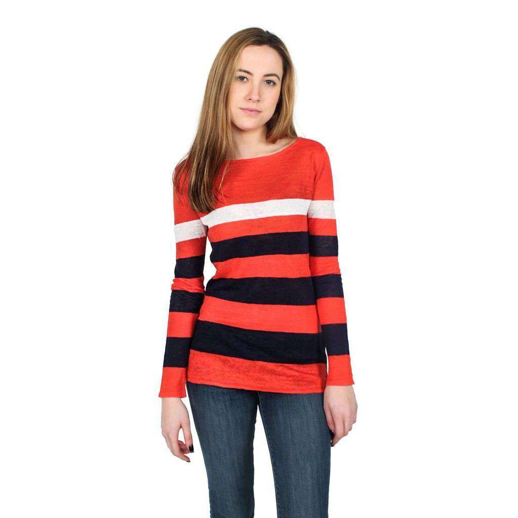 Emory Sweater in Coral, Navy, and White by Hiho - Country Club Prep