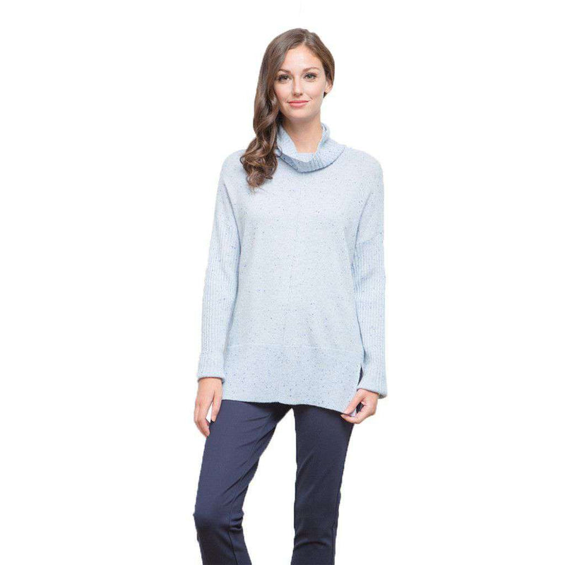 Flecked Cashmere Mock Neck Sweater in Blue Eyes by Tyler Boe - Country Club Prep