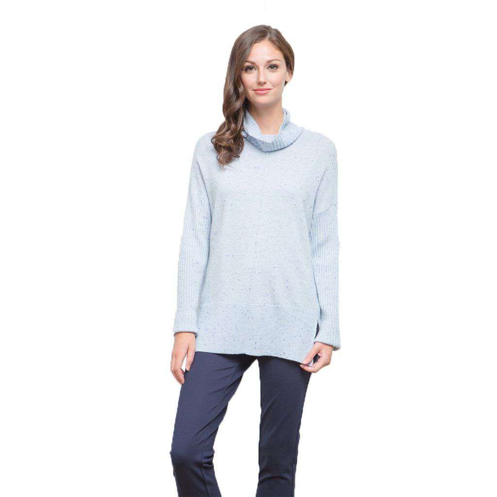 Flecked Cashmere Mock Neck Sweater in Blue Eyes by Tyler Boe - Country Club Prep