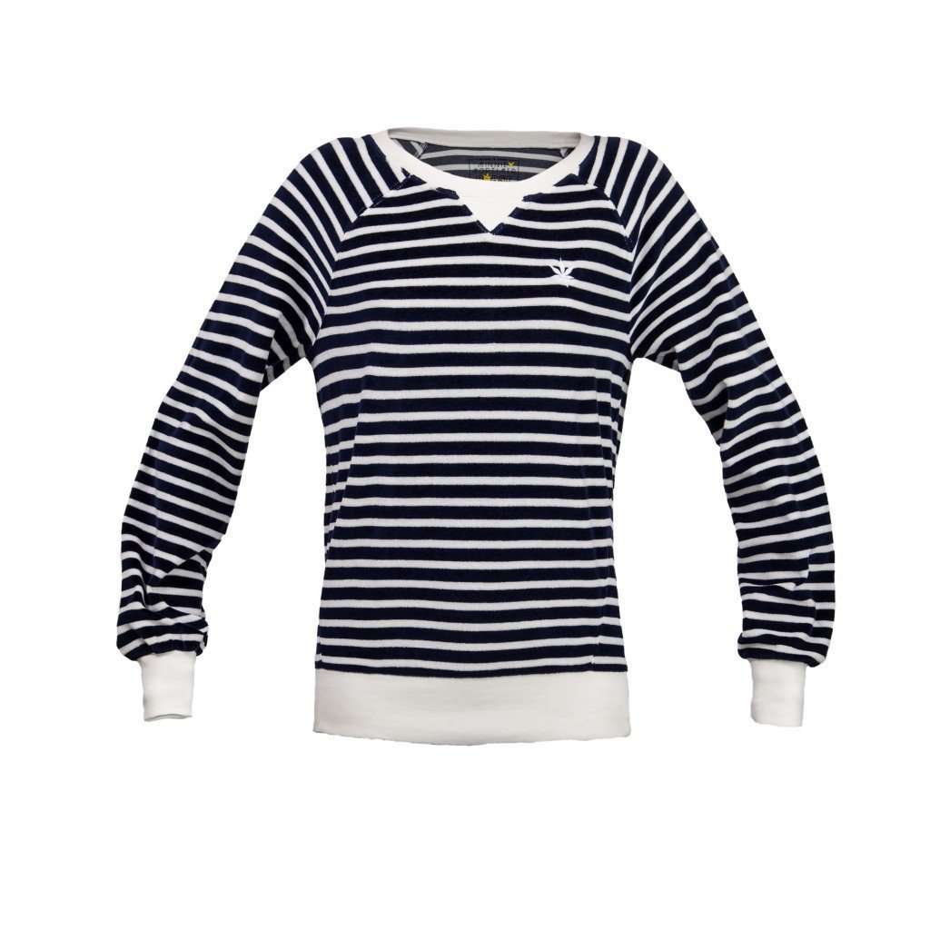 Long Sleeve Terry Sweatshirt in Navy and White Stripes by Boast - Country Club Prep