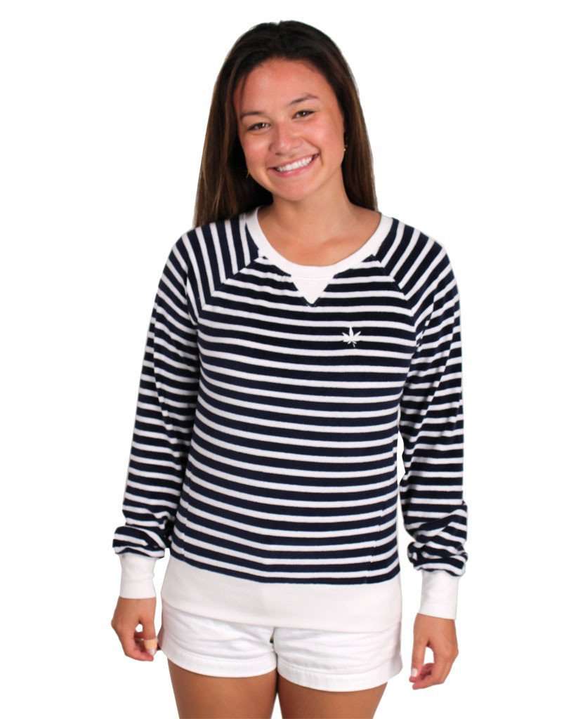 Long Sleeve Terry Sweatshirt in Navy and White Stripes by Boast - Country Club Prep