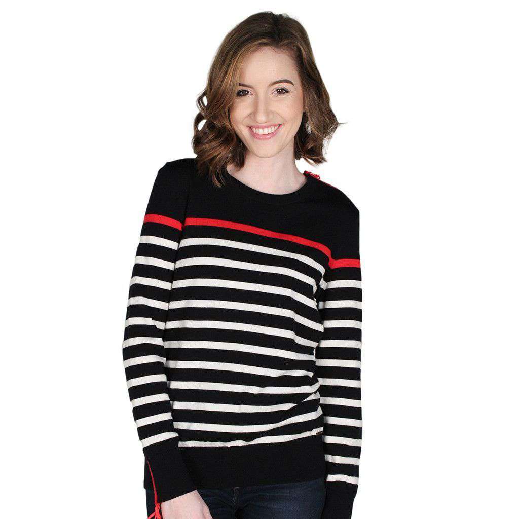 Mirabel Sweater in Navy with White & Red Stripe by Saint James - Country Club Prep