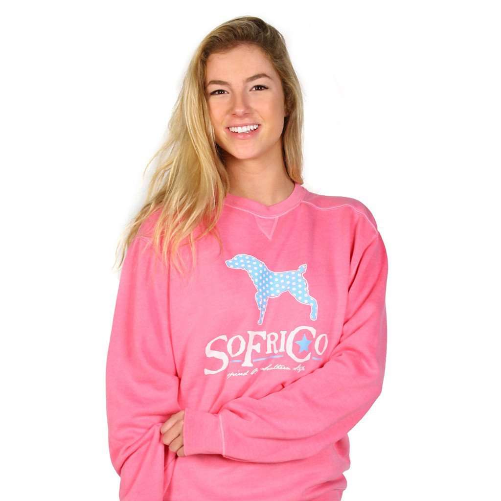 Polka Pointer Crew Neck Fleece in Crunchberry by Southern Fried Cotton - Country Club Prep