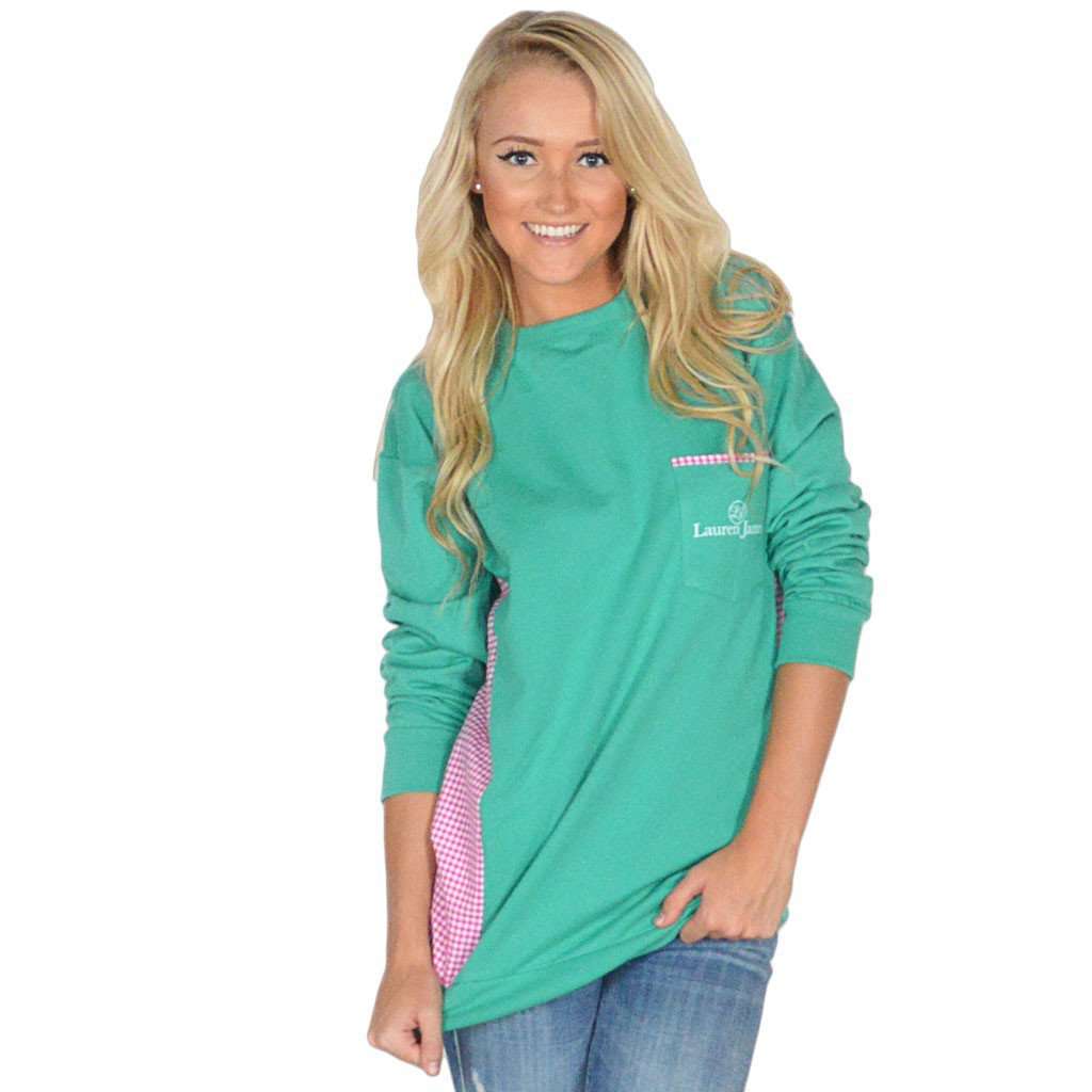 Prepcheck Sweatshirt in Emerald with Fuchsia Gingham by Lauren James - Country Club Prep