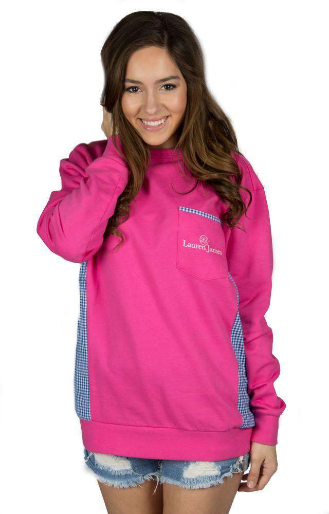 Prepcheck Sweatshirt in Fuchsia with Royal Gingham by Lauren James - Country Club Prep