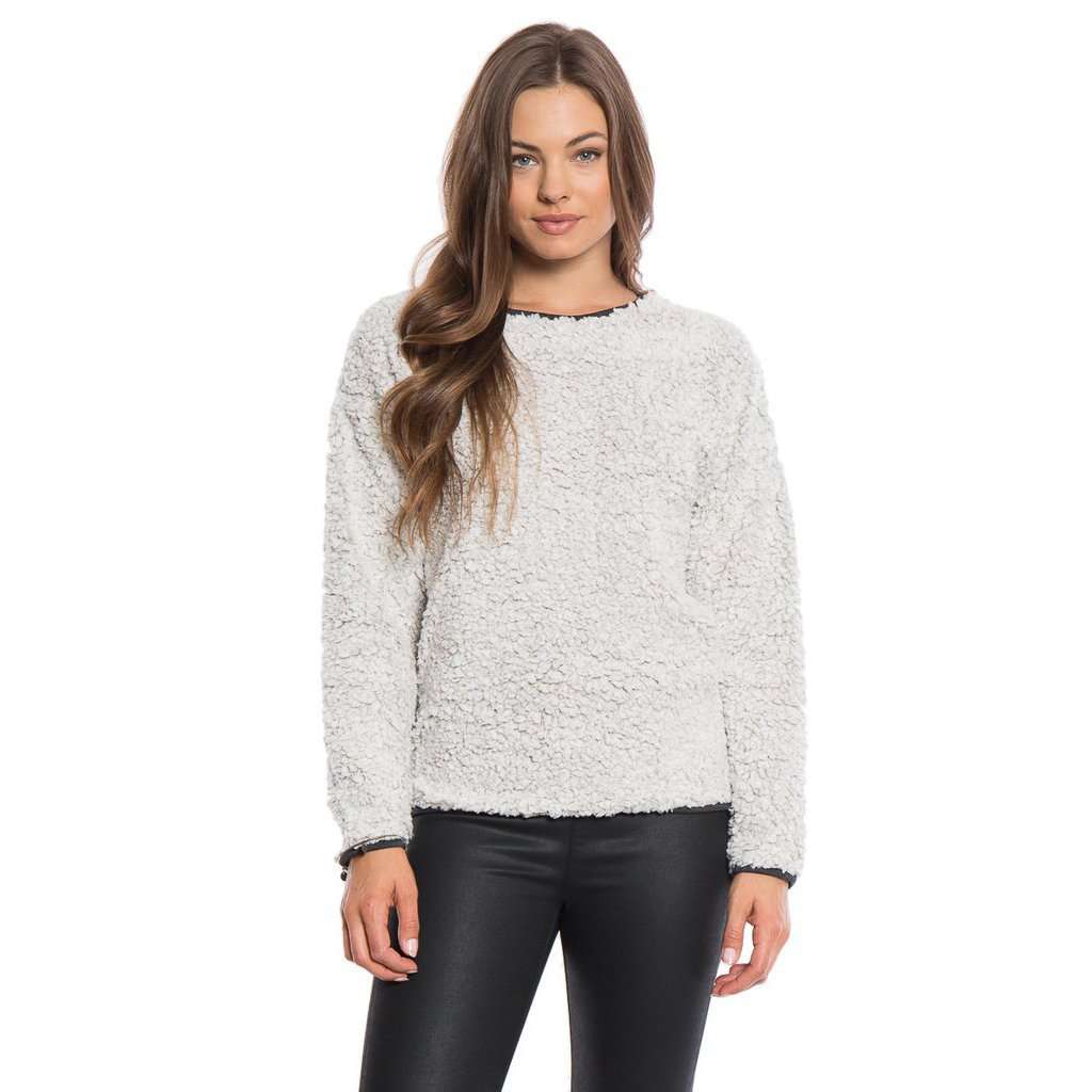 Solid Frosty Tipped Drop Shoulder Crew Sweater in Putty by True Grit (Dylan) - Country Club Prep