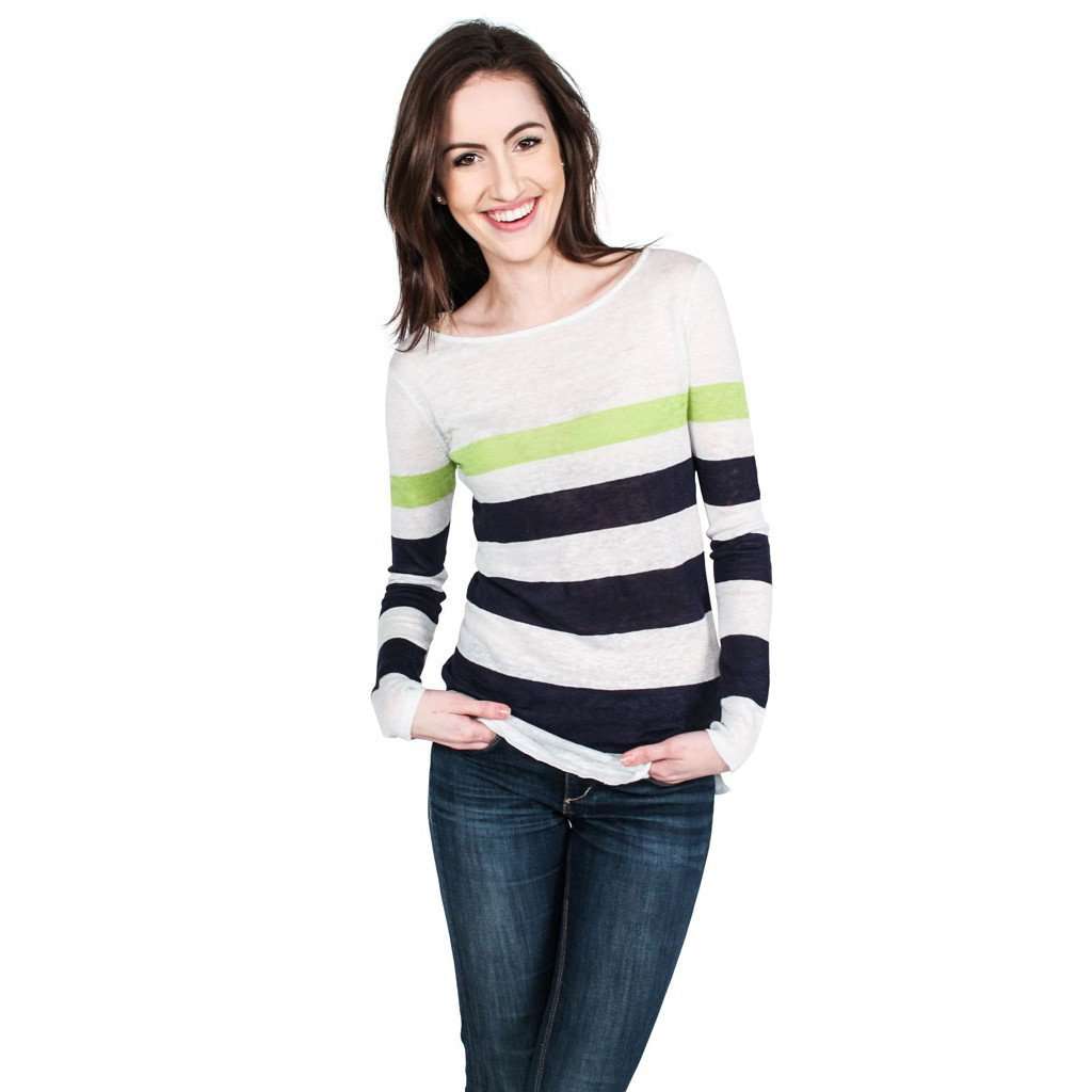The Emory Sweater in White, Night Sky and Lime by Hiho - Country Club Prep
