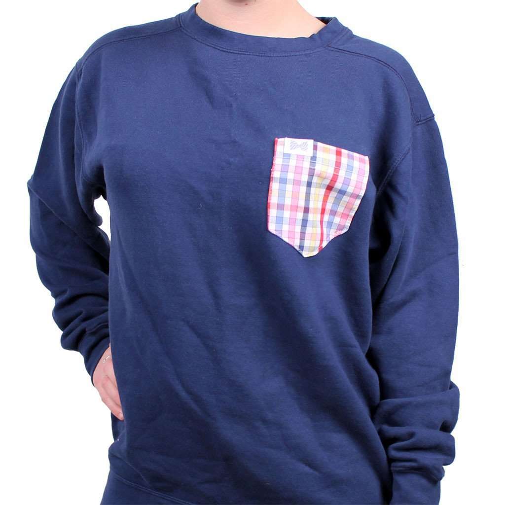 The Philip Unisex Sweatshirt in Navy with Red/Cobalt Check Pocket by the Frat Collection - Country Club Prep