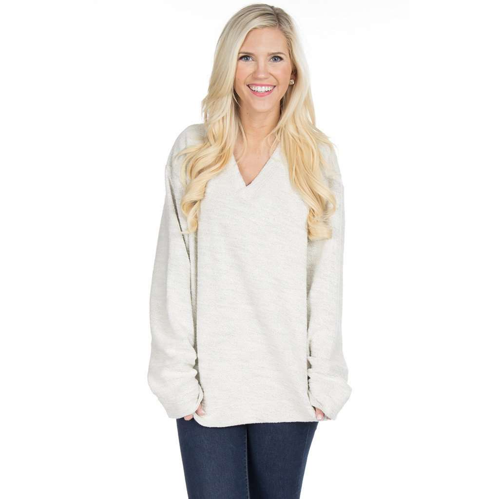 The Shaggy V-Neck Sweatshirt in Light Grey by Lauren James - Country Club Prep