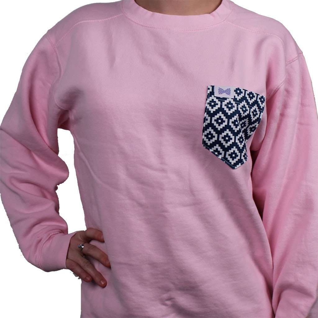 The Wendy Unisex Sweatshirt in Blossom Pink with Navy Print Pocket by the Frat Collection - Country Club Prep