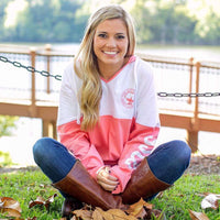 V-Neck Hoodie in Pink Salmon by The Southern Shirt Co. - Country Club Prep