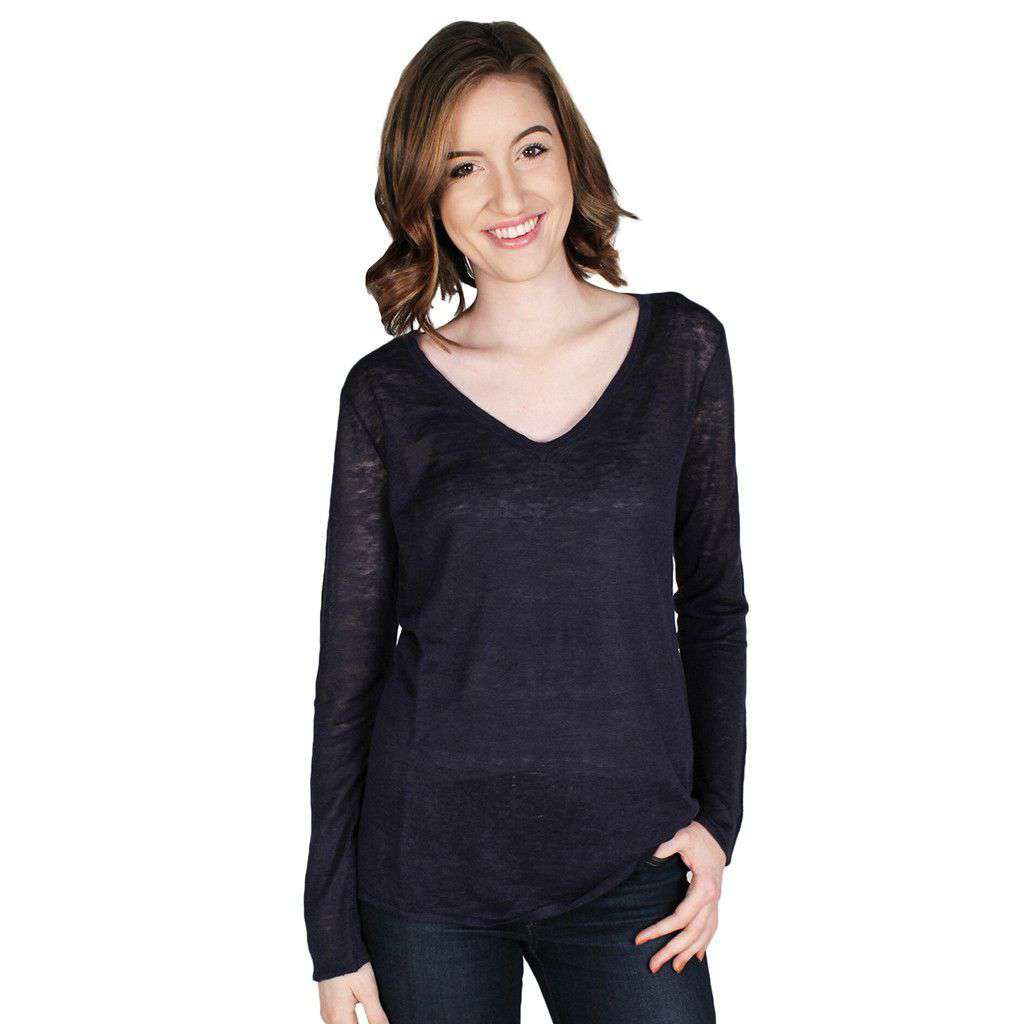 V-Neck Sweater in Night Sky Navy by Hiho - Country Club Prep