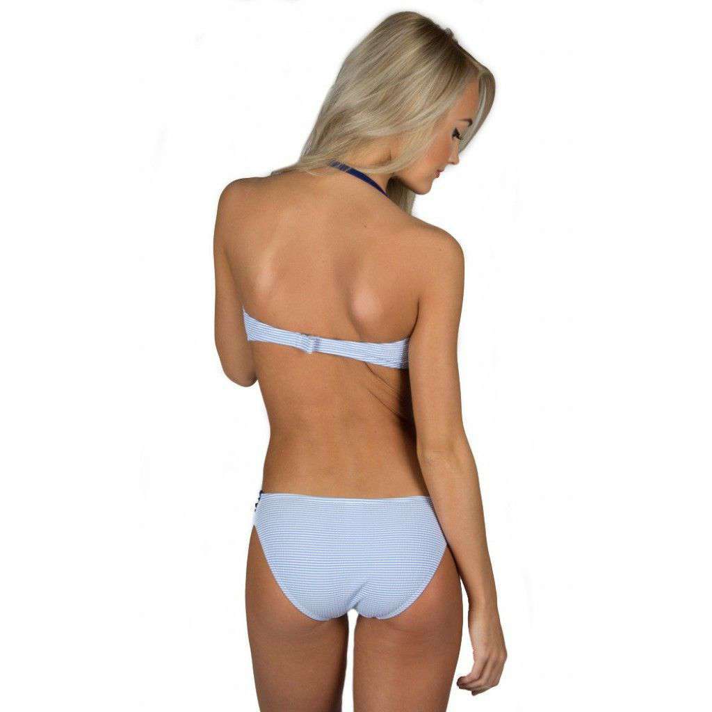 Blue Seersucker Bandeau Bikini Top by Lauren James - Country Club Prep