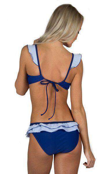Blue Seersucker Ruffle Bikini Top by Lauren James - Country Club Prep