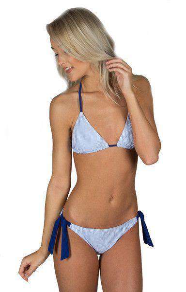 Blue Seersucker Triangle Bikini Top by Lauren James - Country Club Prep