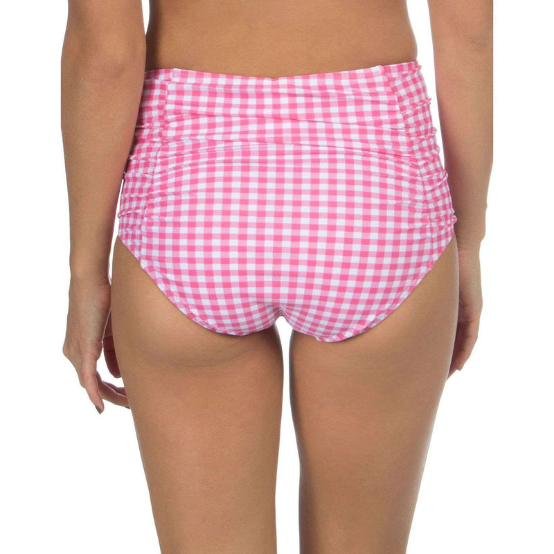 Gingham High-Waisted Bikini Bottom in Pink by Lauren James - Country Club Prep