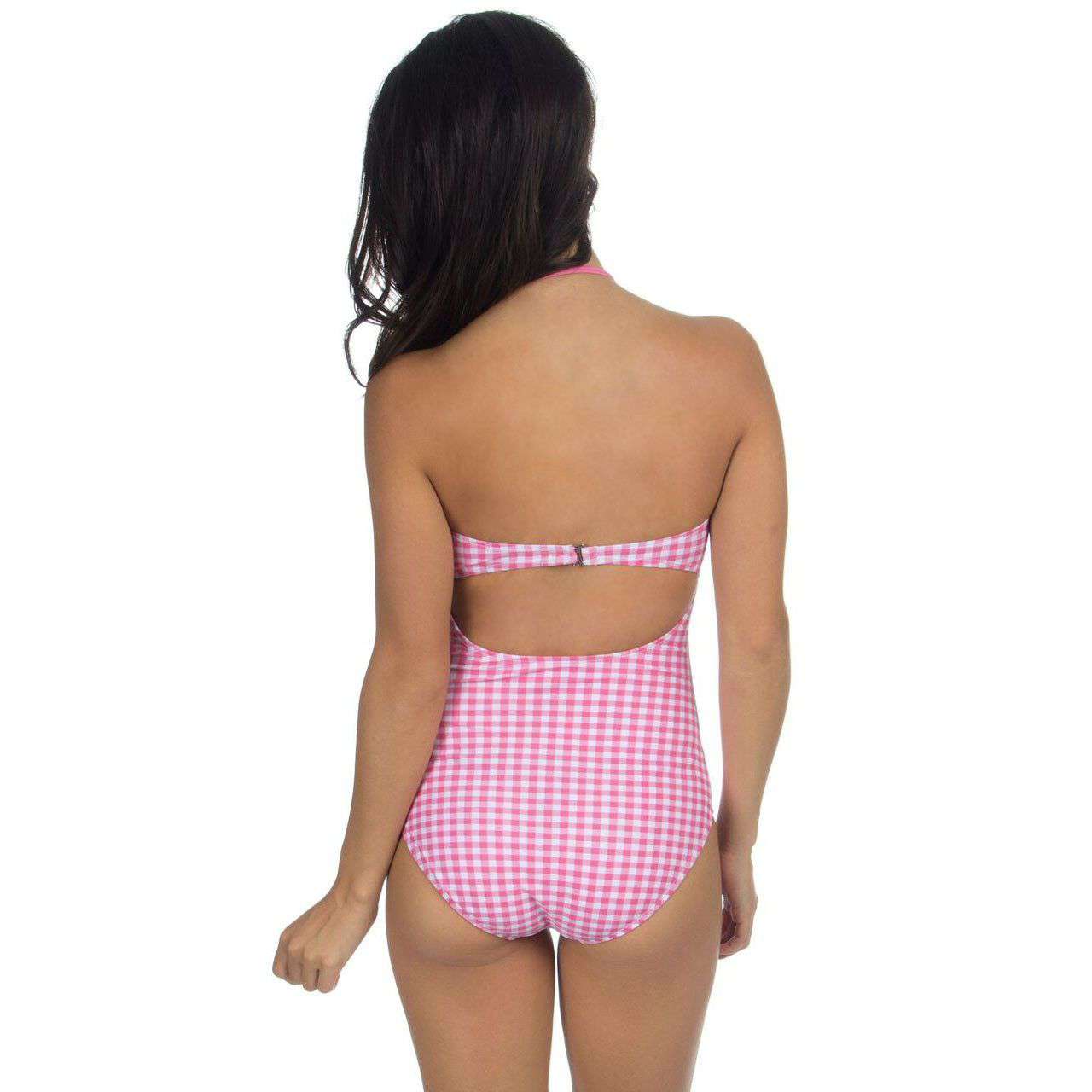 Gingham One Piece Bandeau Swimsuit in Pink by Lauren James - Country Club Prep