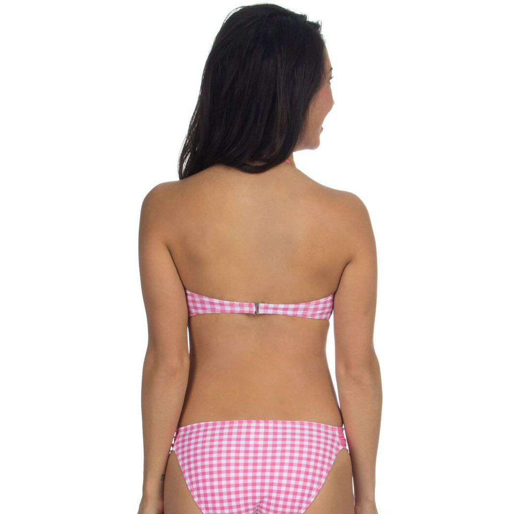 Gingham Rouched Bandeau Bikini Top in Pink by Lauren James - Country Club Prep