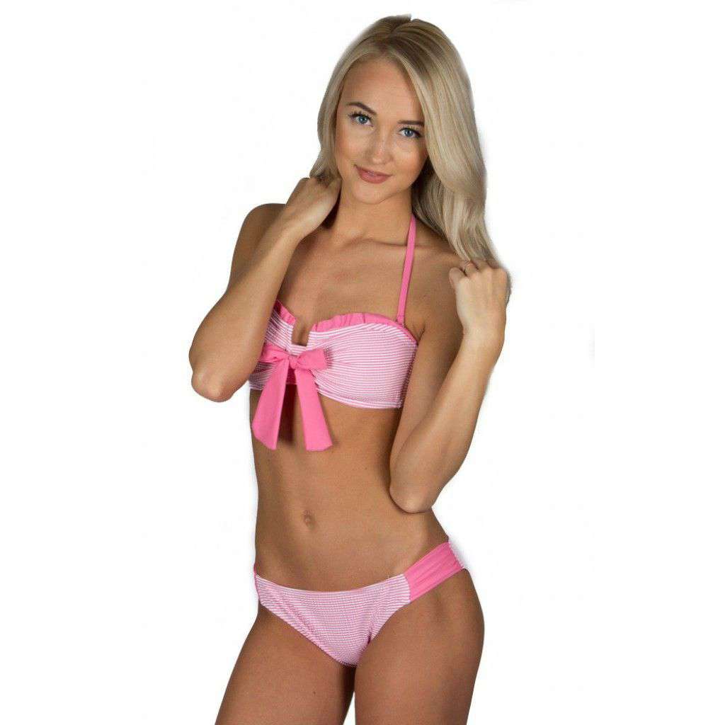 Pink Seersucker Bandeau Bikini Top by Lauren James - Country Club Prep