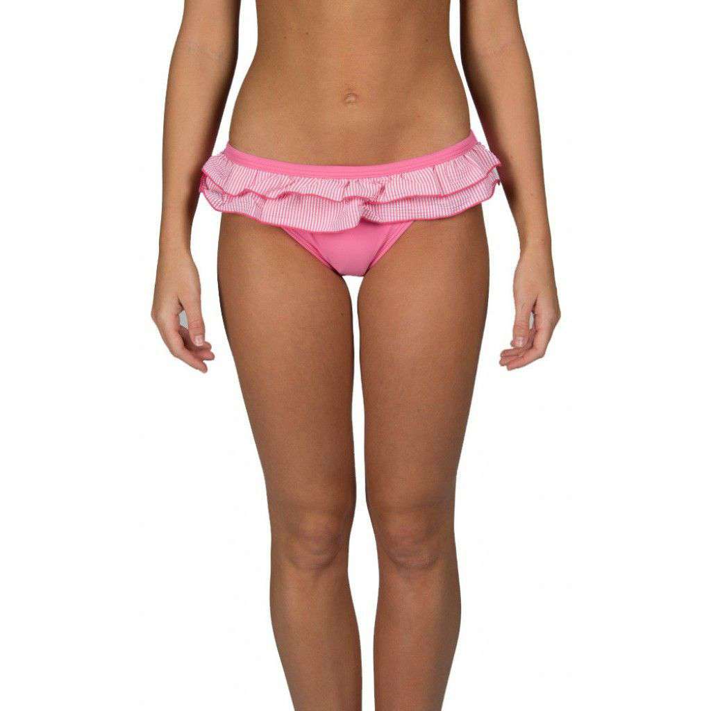 Pink Seersucker Ruffle Bikini Bottom by Lauren James - Country Club Prep