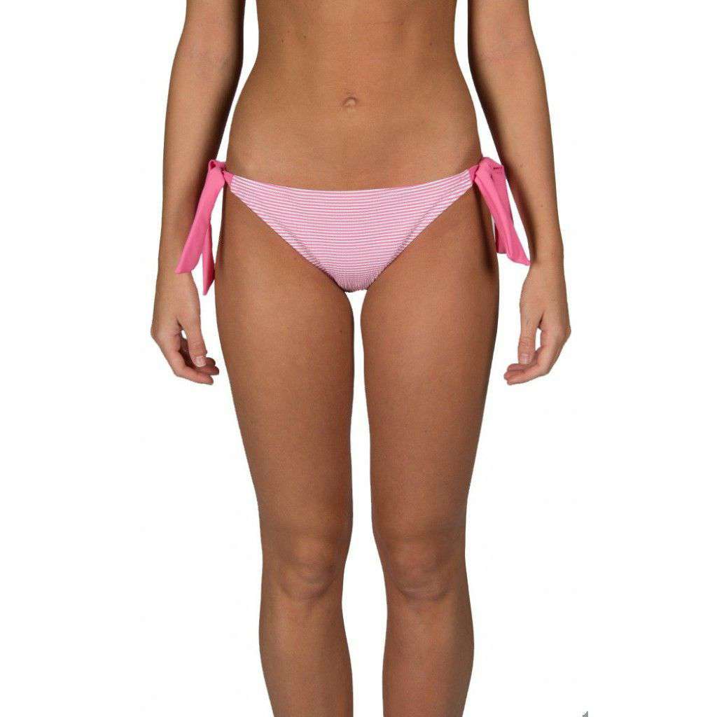 Pink Seersucker Tie Side Bikini Bottom by Lauren James - Country Club Prep