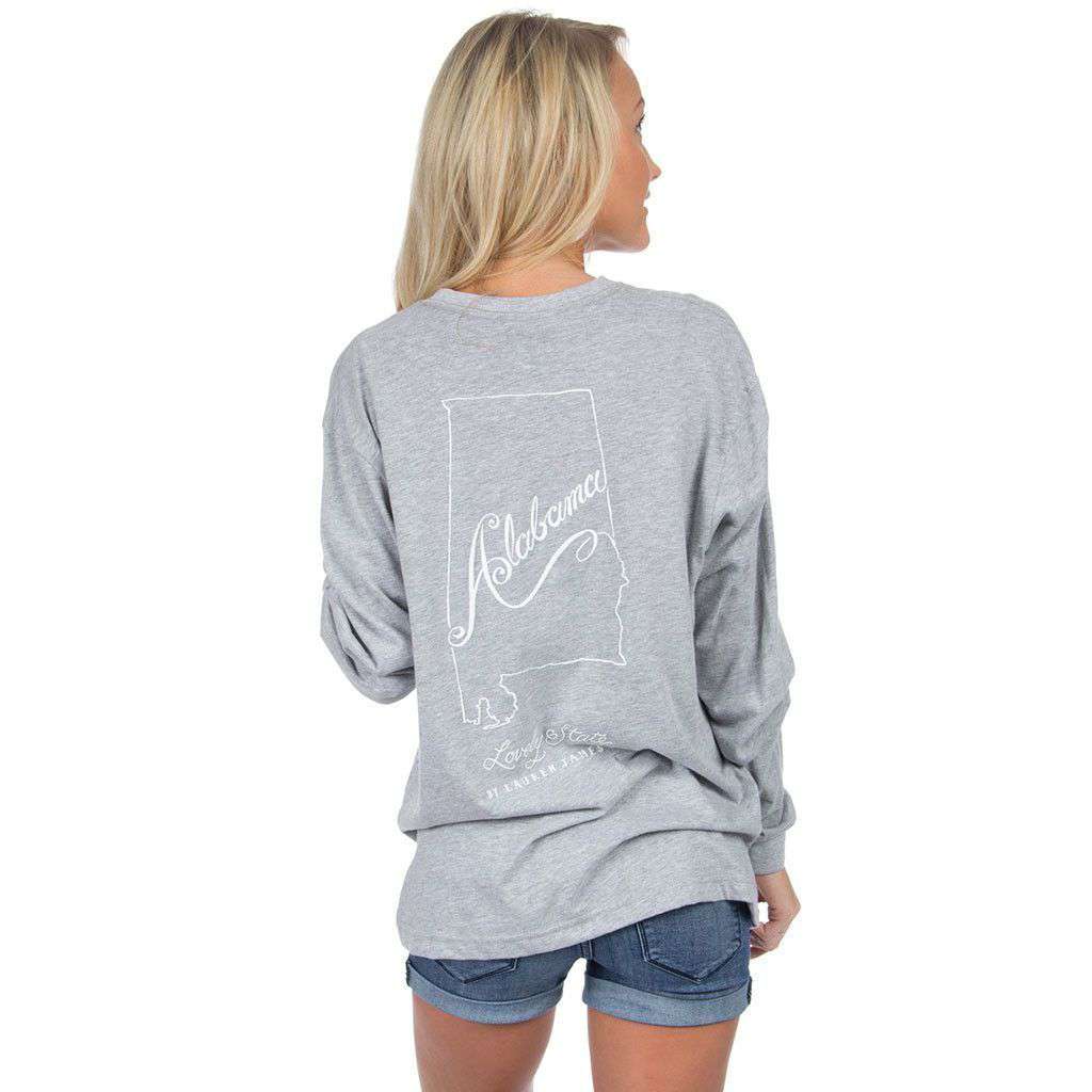 Alabama Line Art Long Sleeve Tee in Heather Grey by Lauren James - Country Club Prep