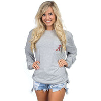 Alabama Long Sleeve Stadium Tee in Heather Grey by Lauren James - Country Club Prep