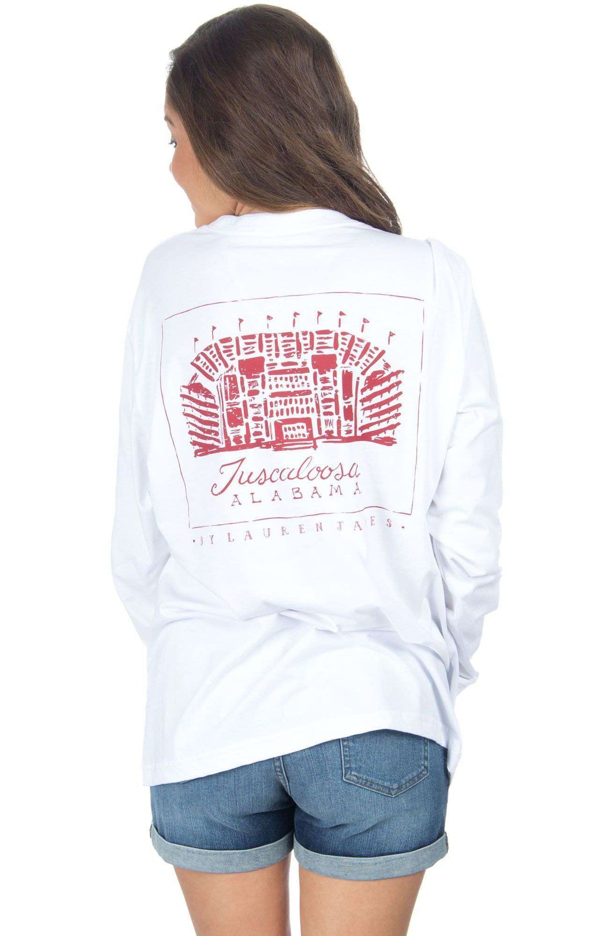 Alabama Long Sleeve Stadium Tee in White by Lauren James - Country Club Prep