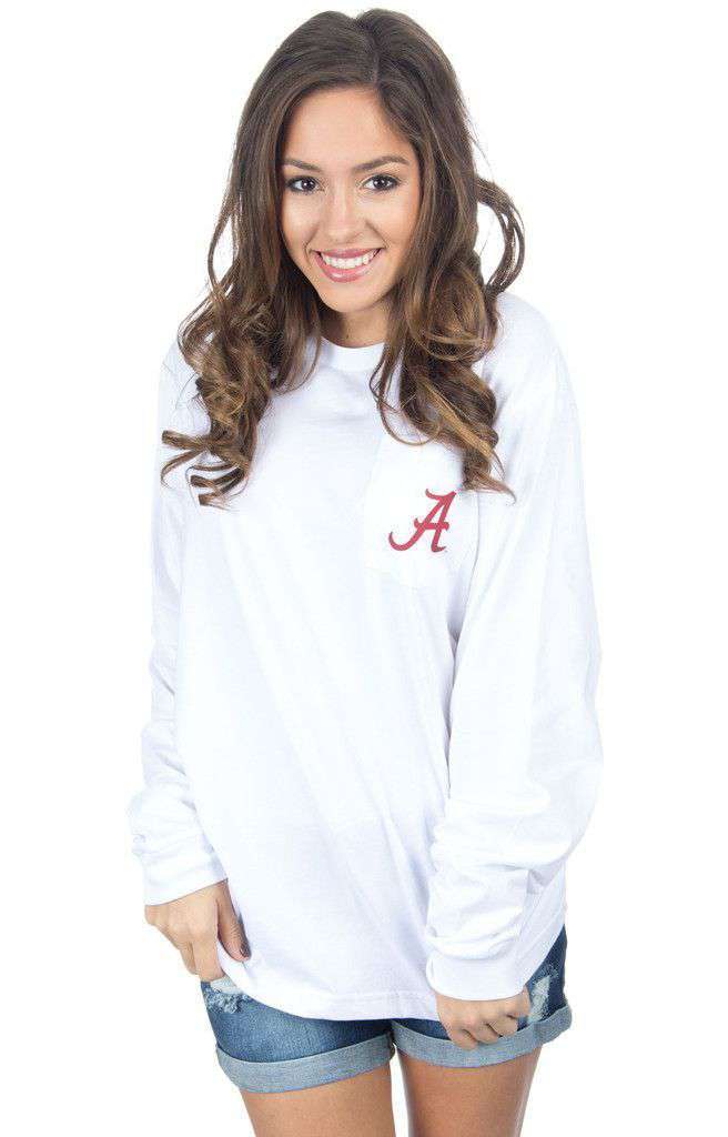 Alabama Long Sleeve Stadium Tee in White by Lauren James - Country Club Prep