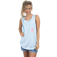 Alabama Lovely State Pocket Tank Top in Blue by Lauren James - Country Club Prep