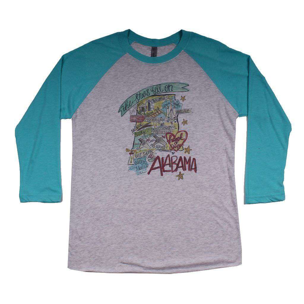 Alabama Roadmap Raglan Tee Shirt in Tahiti Blue by Southern Roots - Country Club Prep