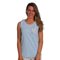 Alpha Xi Delta Tank Top in Southern Sky Blue with Pattern Pocket by the Frat Collection - Country Club Prep